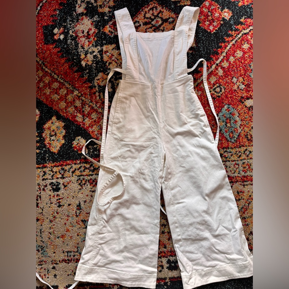 Free People White Cotton Bib Overalls